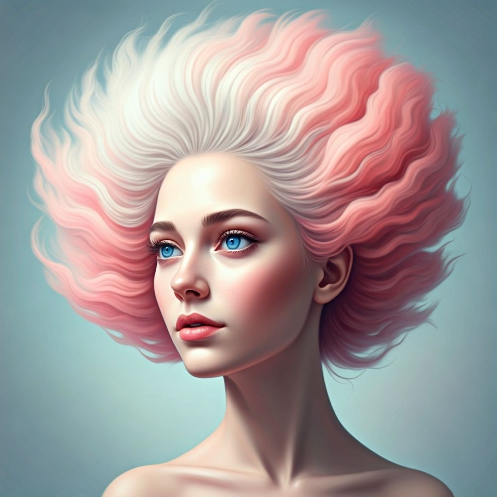 Ethereal Woman with Cloud-Like Hair