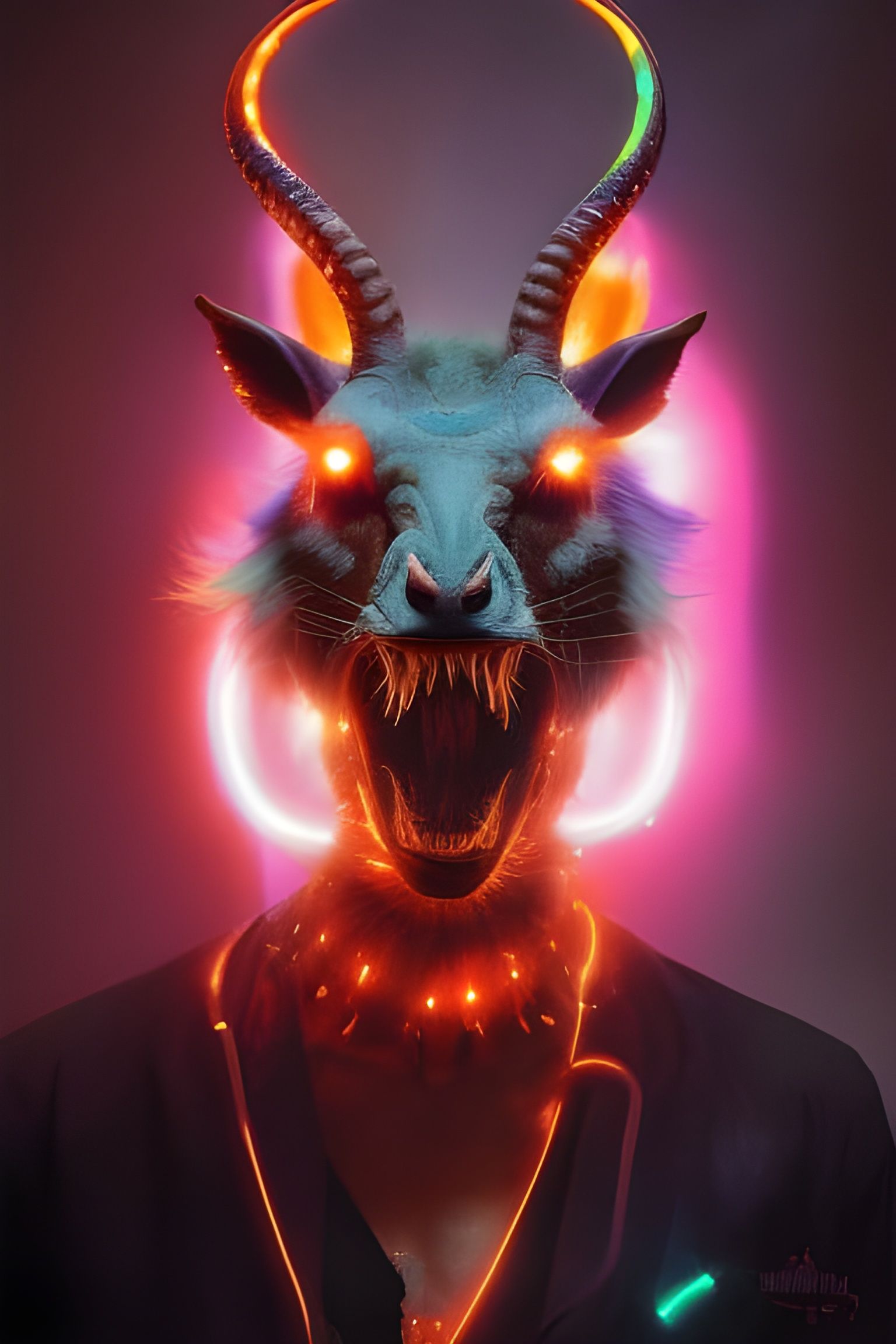 Rococo Zombie Gazelle with Neon Flames