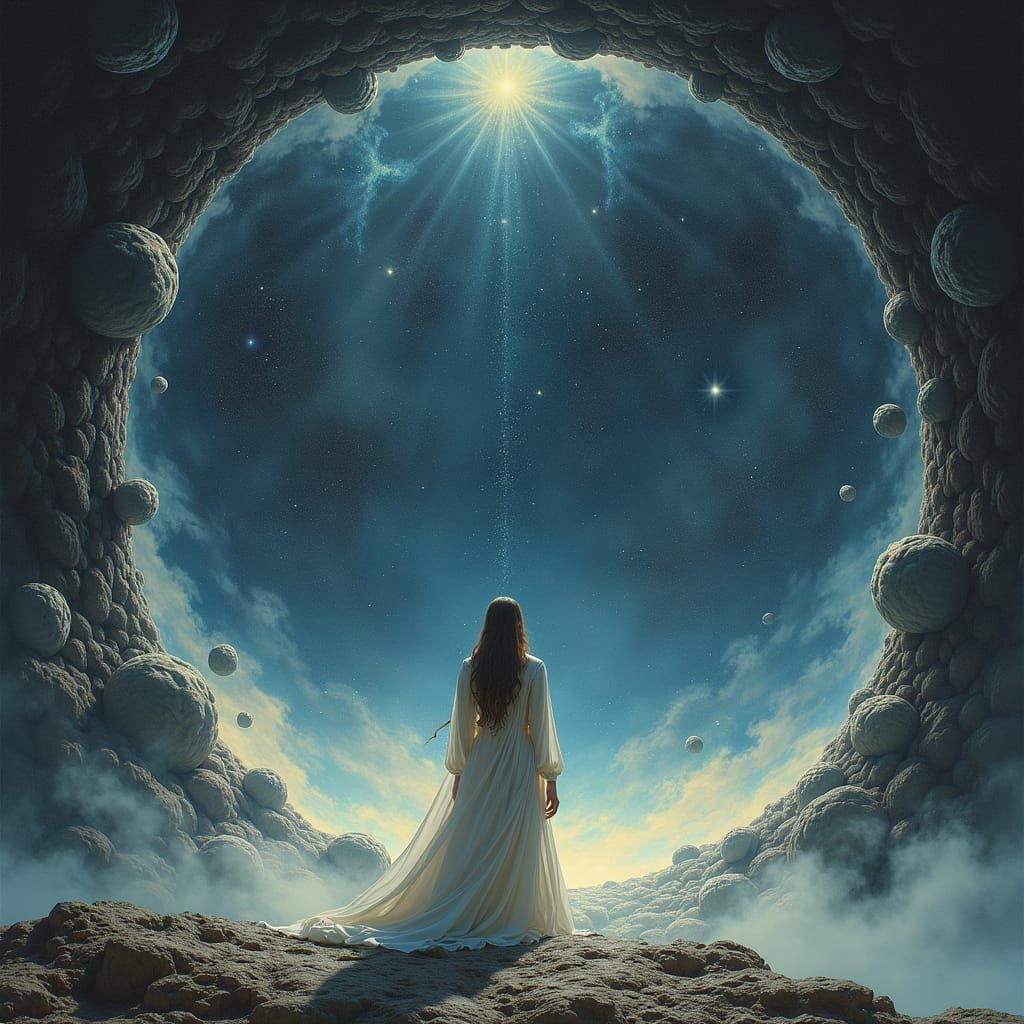 Cosmic Portal: Woman in Flowing Robes