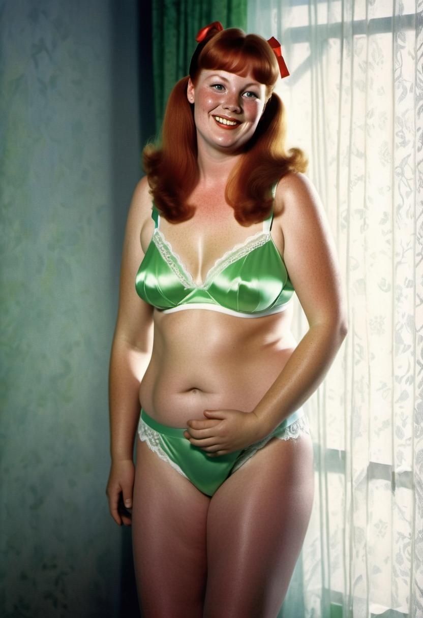 Woman with Pigtails in 1970s Room, Art Frahm Style