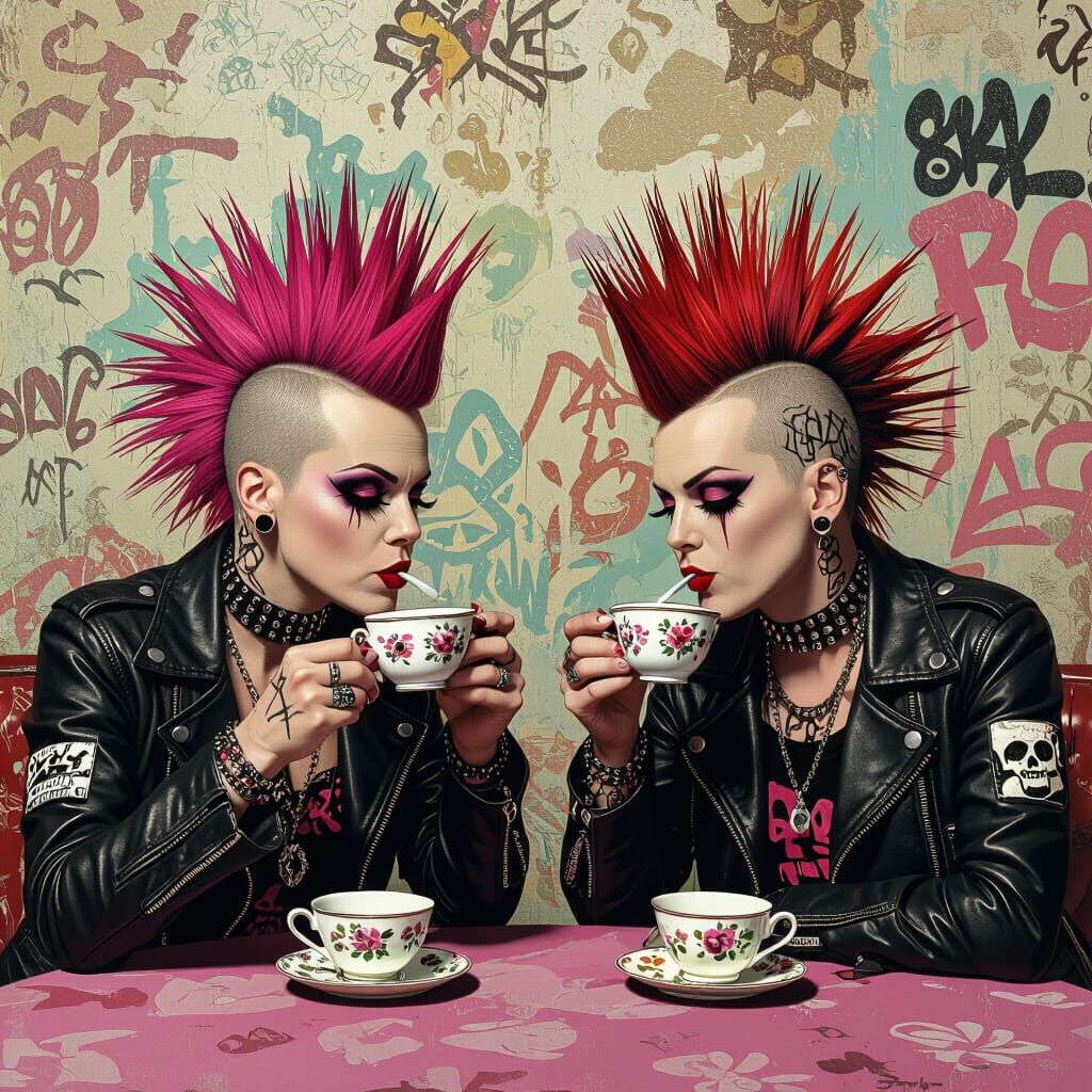 Punk Rockers' Tea Party: Cartoon Street Art