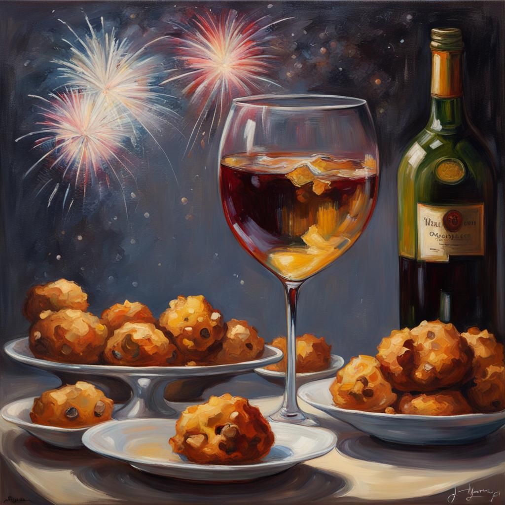 Festive Wineglass Still Life in Oil Painting Style