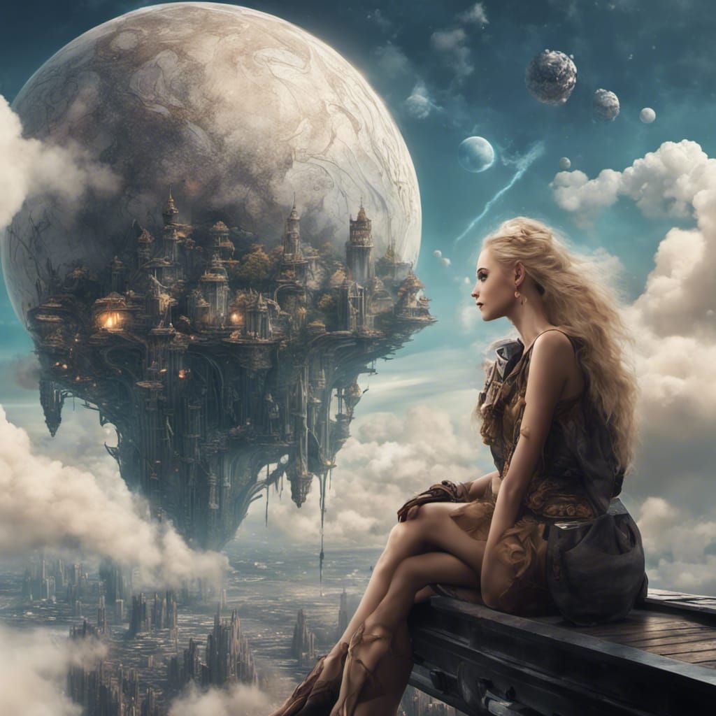 Fantasy Woman Watches Alien World Arrival