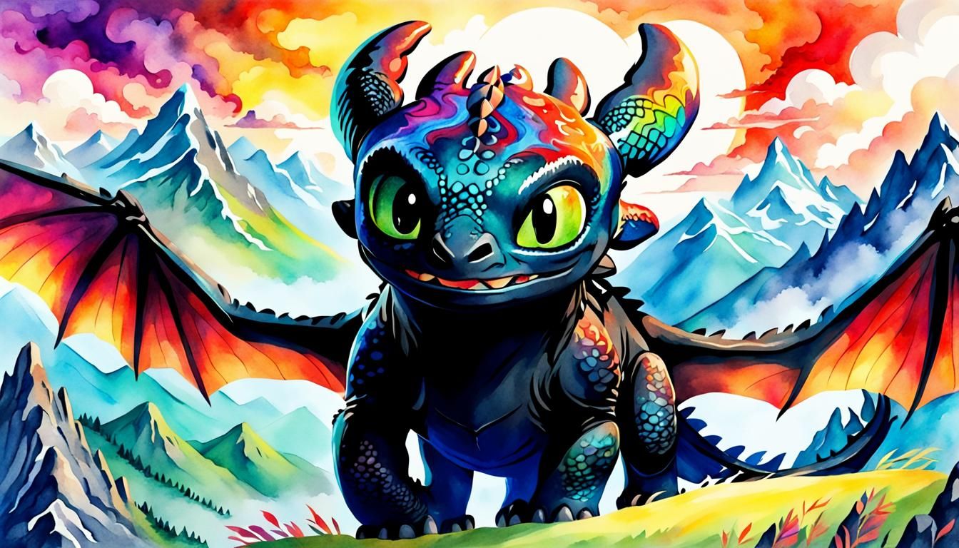 Toothless in Psychedelic Watercolors