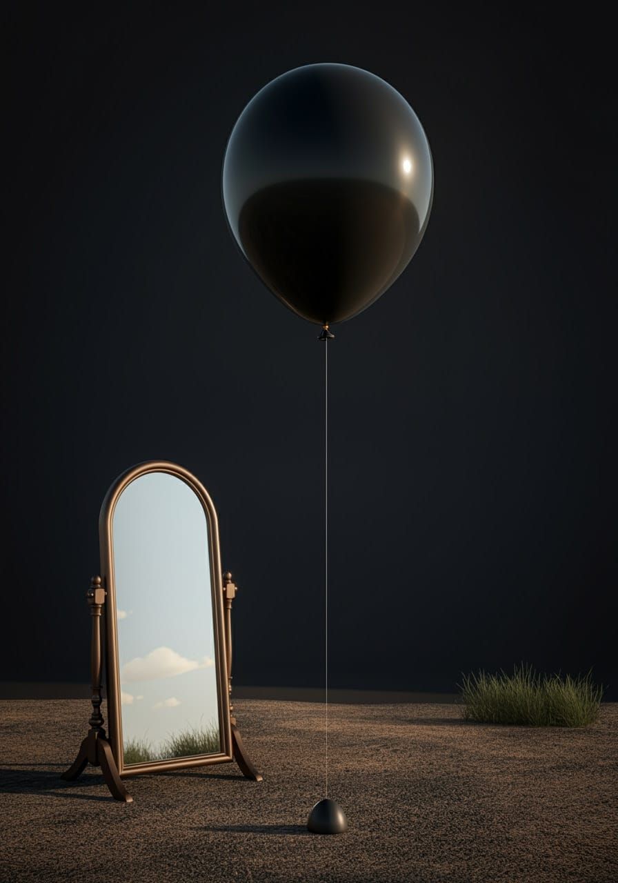 Black Balloon Reflects Outdoors in Detailed 3D Render