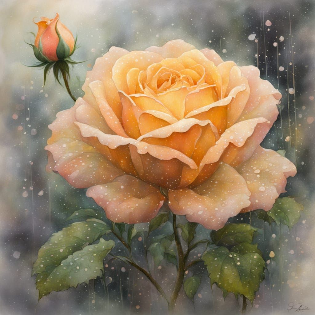 Ethereal Rose: A Shimmery, Luminous Garden Painting