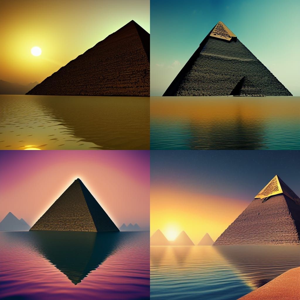 Egyptian Pyramid Sunset Reflected in Lake
