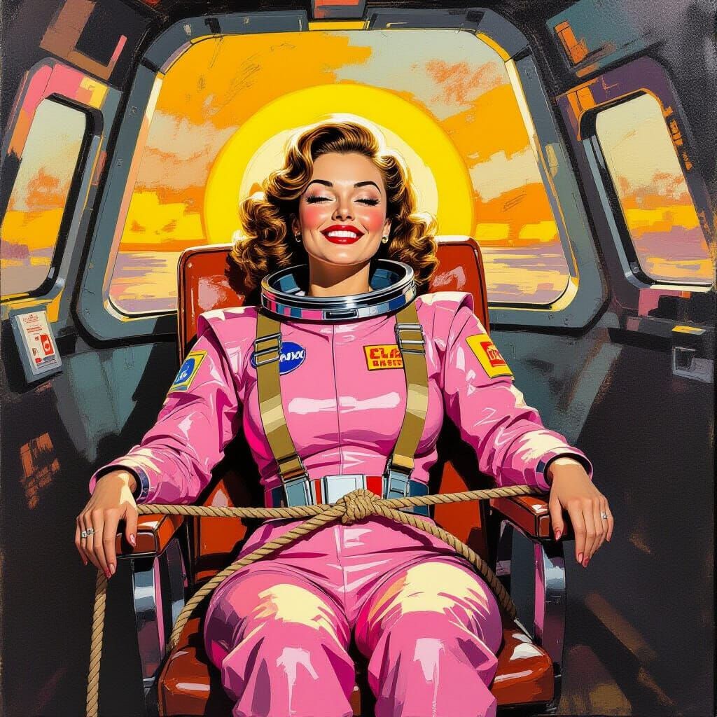 Glamorous Woman in Spacesuit, Impasto Painting Style