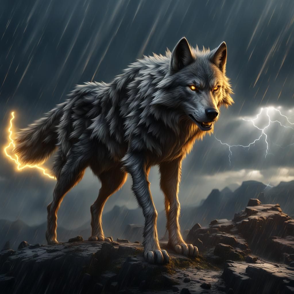 Storm Wolf on a Mountain, Fantasy Concept Art