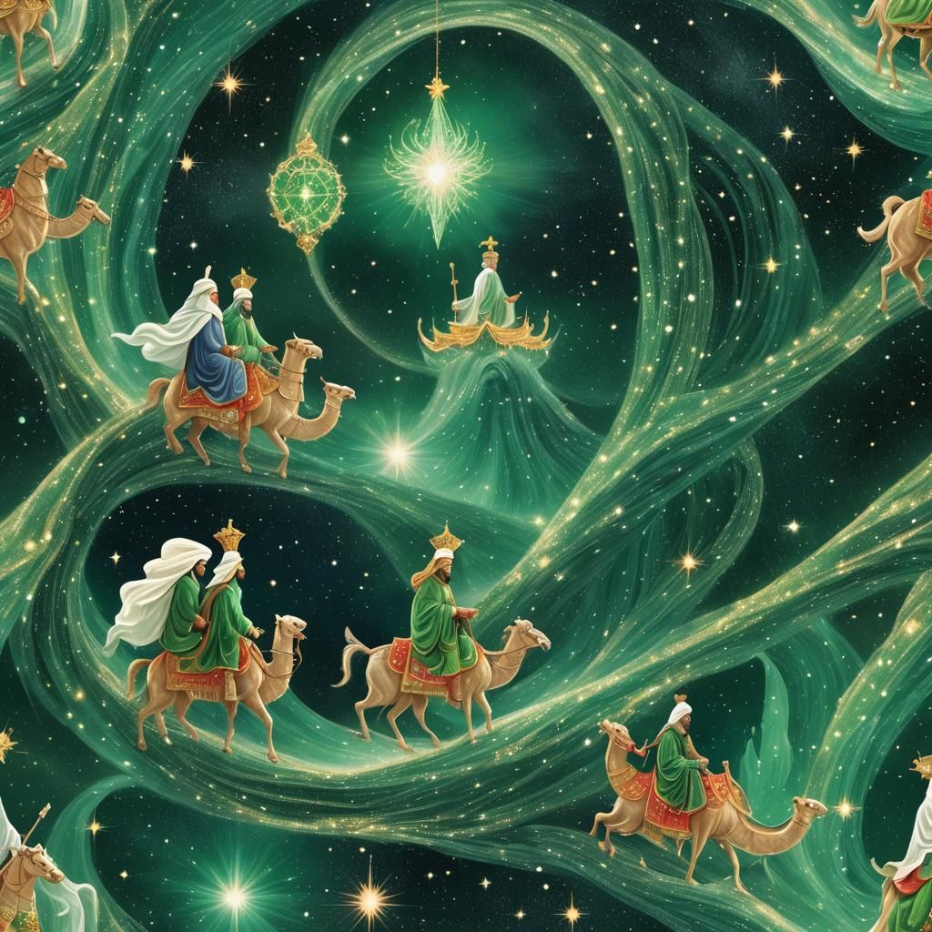 Celestial Wise Men Travel Through Emerald Vortex