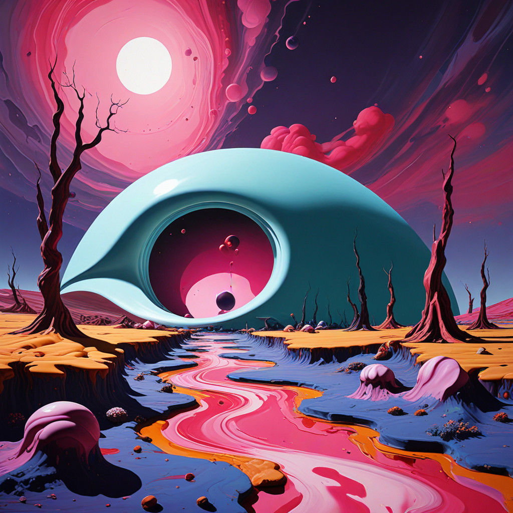 Dali-Inspired Surreal Landscape of Melting Motel Sign on Exo...
