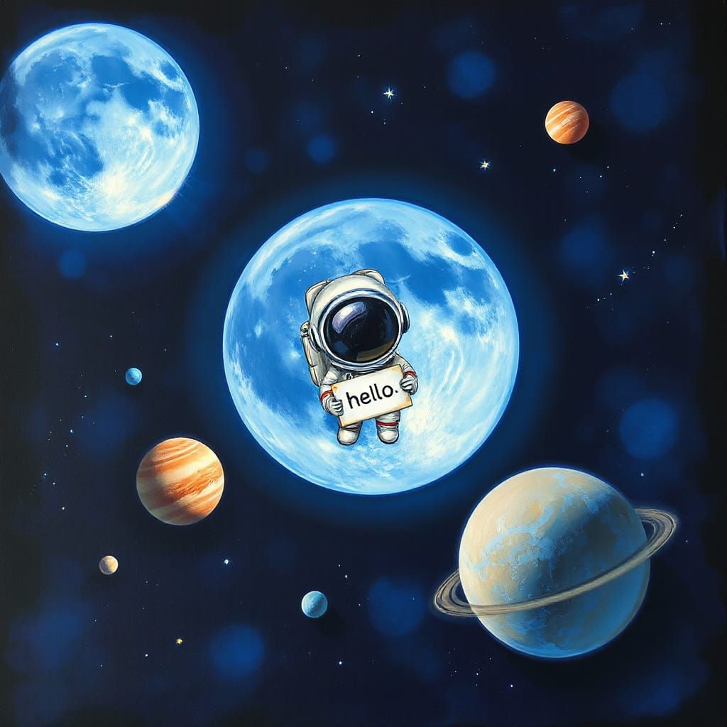 Airbrush Art: Astronaut's Hello from a Blue Halfmoon
