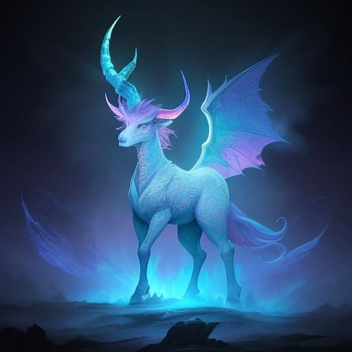 Mystical Daemon Grasping Opal Horns: Digital Art