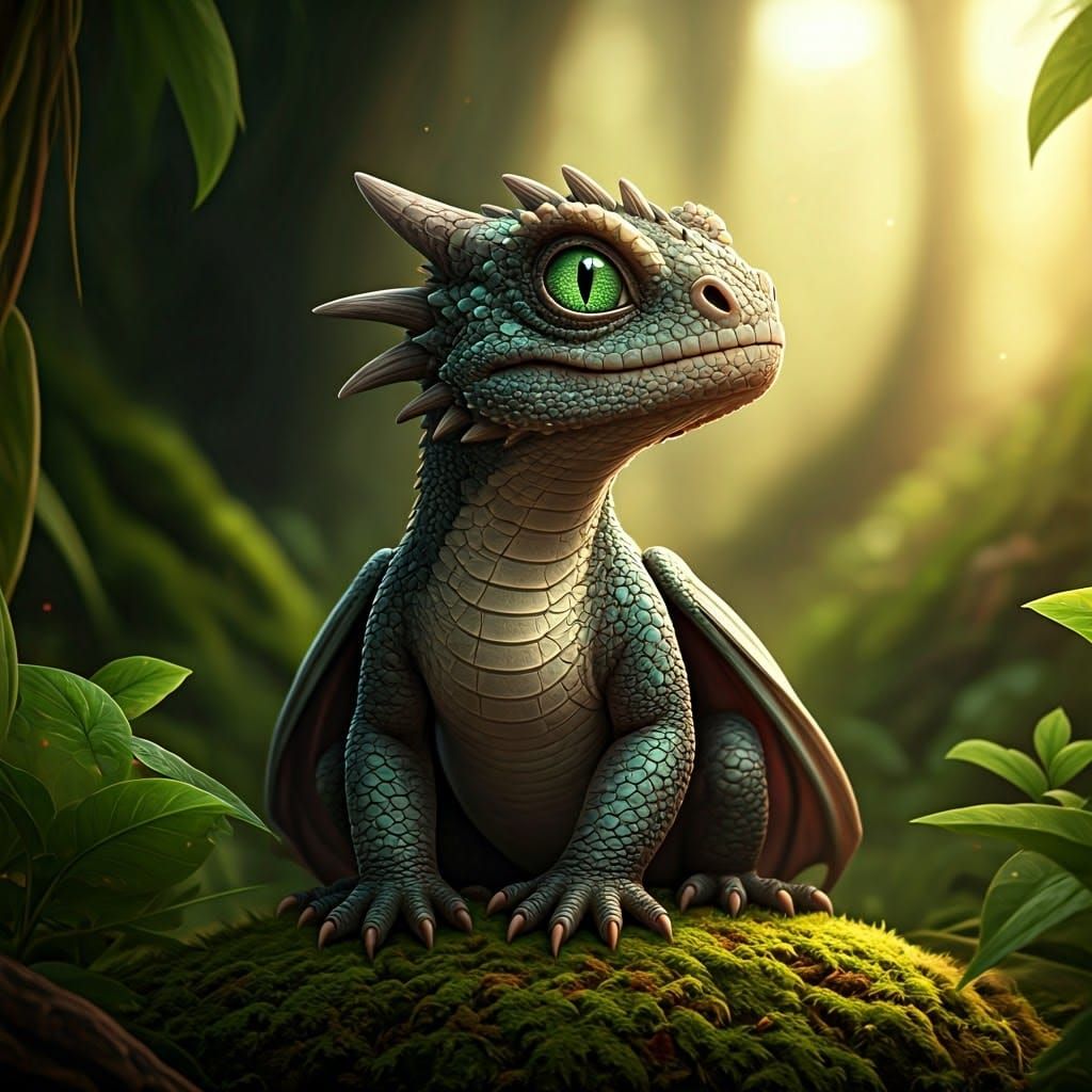 Majestic Baby Dragon in Lush Environment