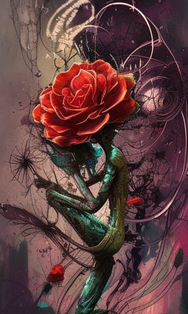 Botanical Dark Concept Art: Rose Venus Flytrap Hybrid