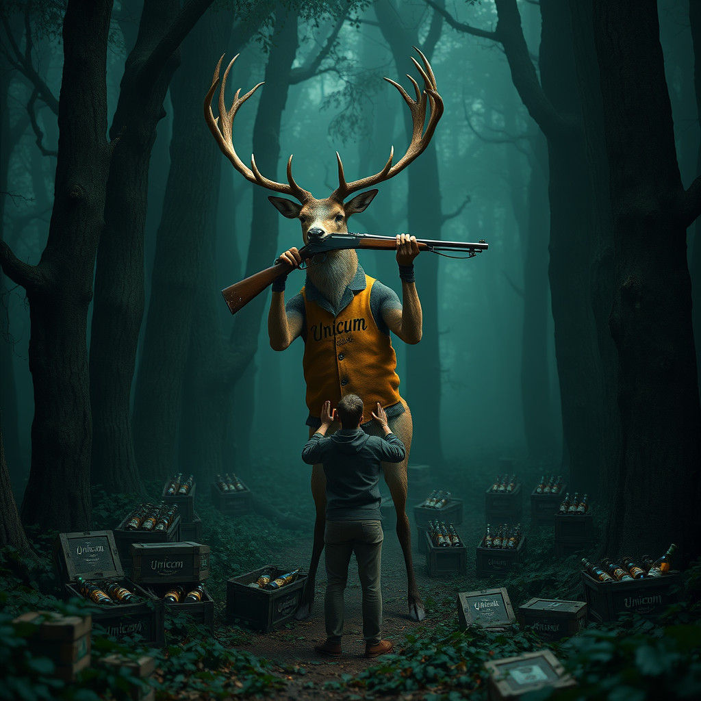 Majestic Deer Hunter in Beech Forest, Photorealistic Matte P...