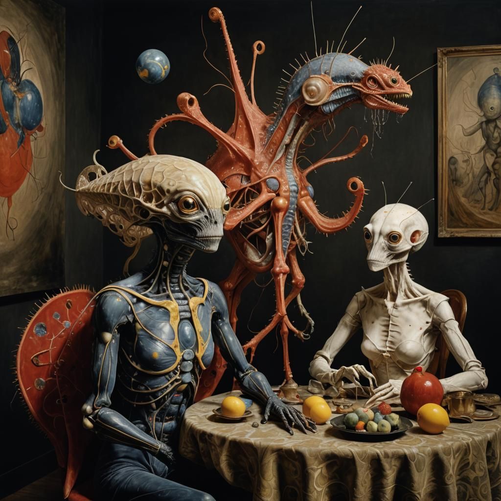 Alien Party: Hyperrealistic 20th Century Painting