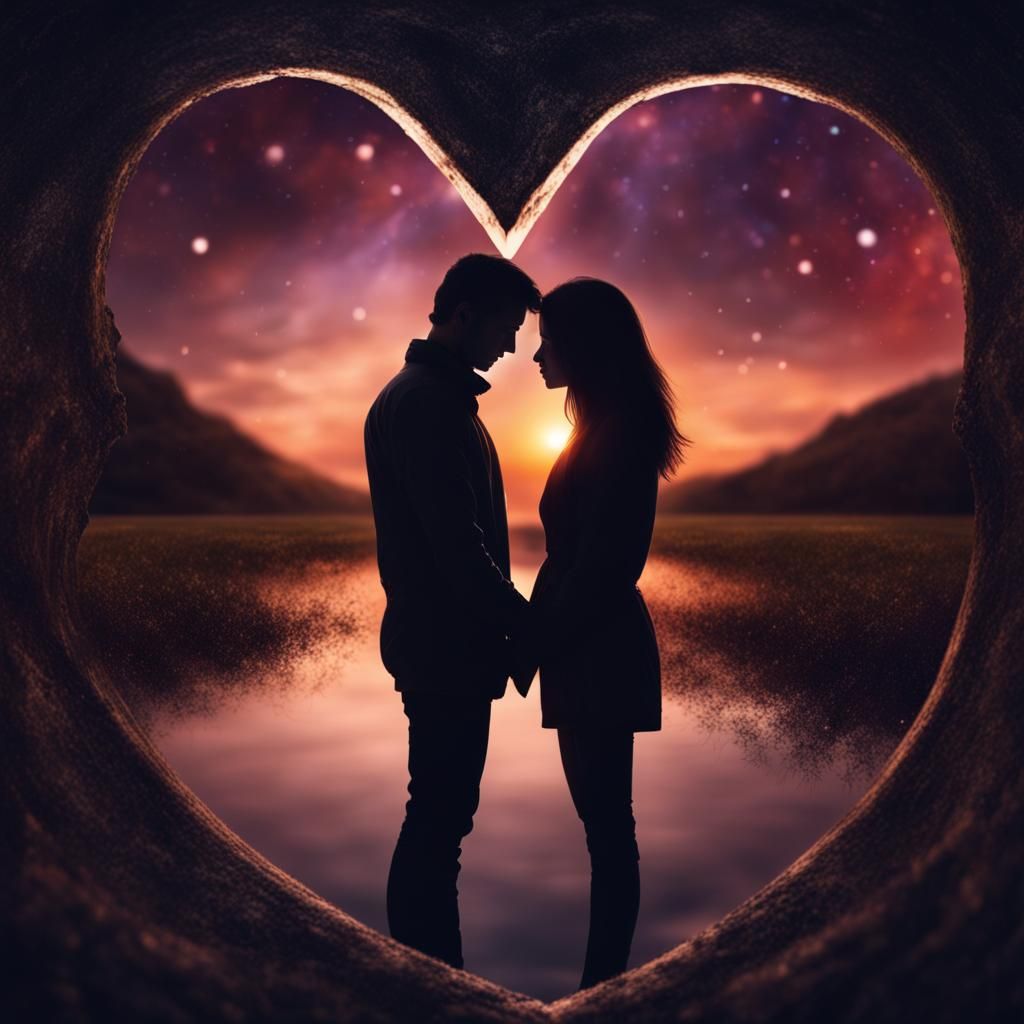 Romantic Galaxy View Through Heart Keyhole