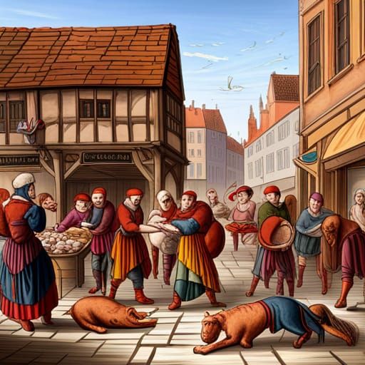Vibrant Medieval Meat Market Scene
