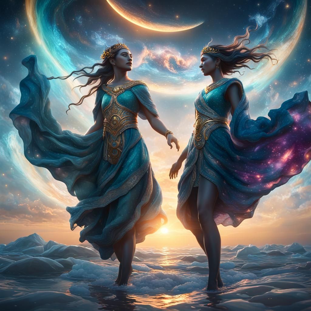 Sun and Moon Goddesses in Surreal Harmony