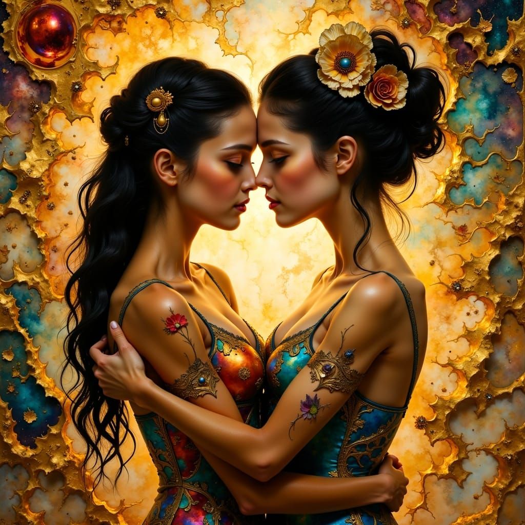 Affectionate Embrace in Surrealist Style