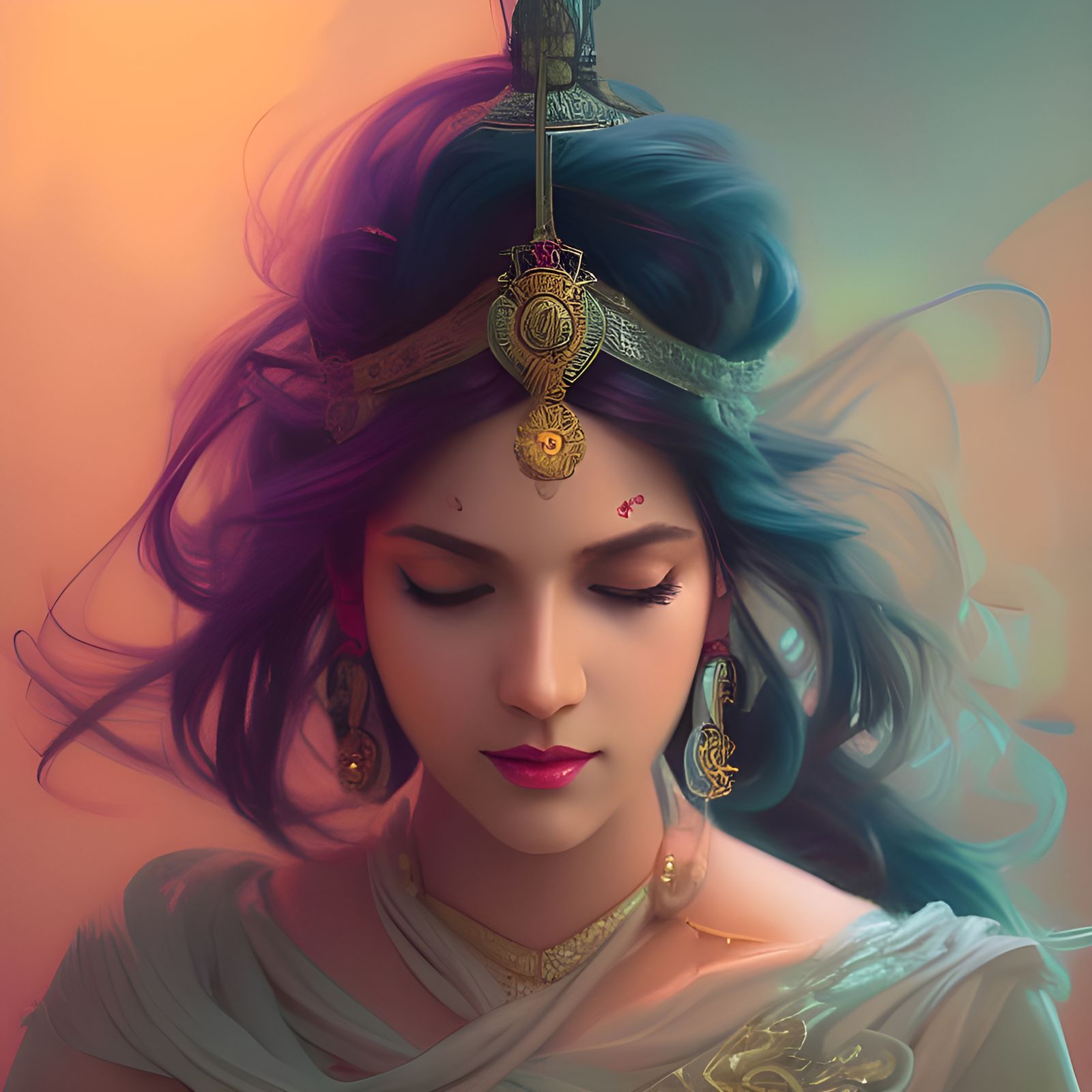 Krishna and Radha: Art Nouveau Portrait in 8K