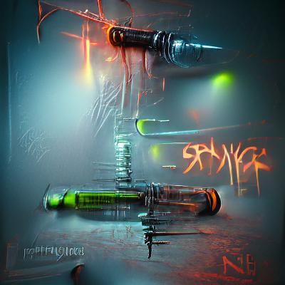 Neon Syringe Concept Art in Hyperrealism