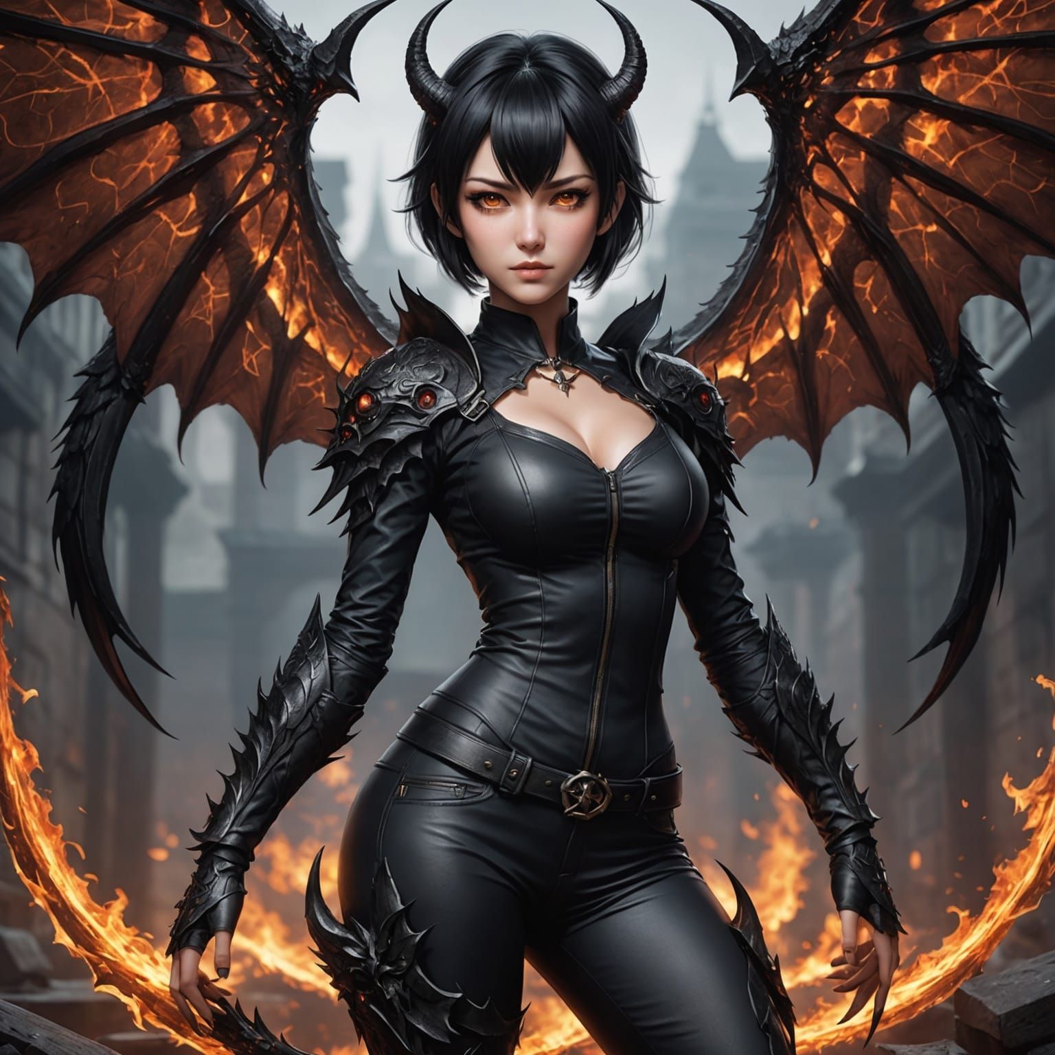Anime Devil Woman with Wings and Tail