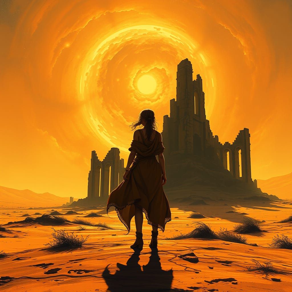 Binary Sunset Over Desolate Alien Landscape