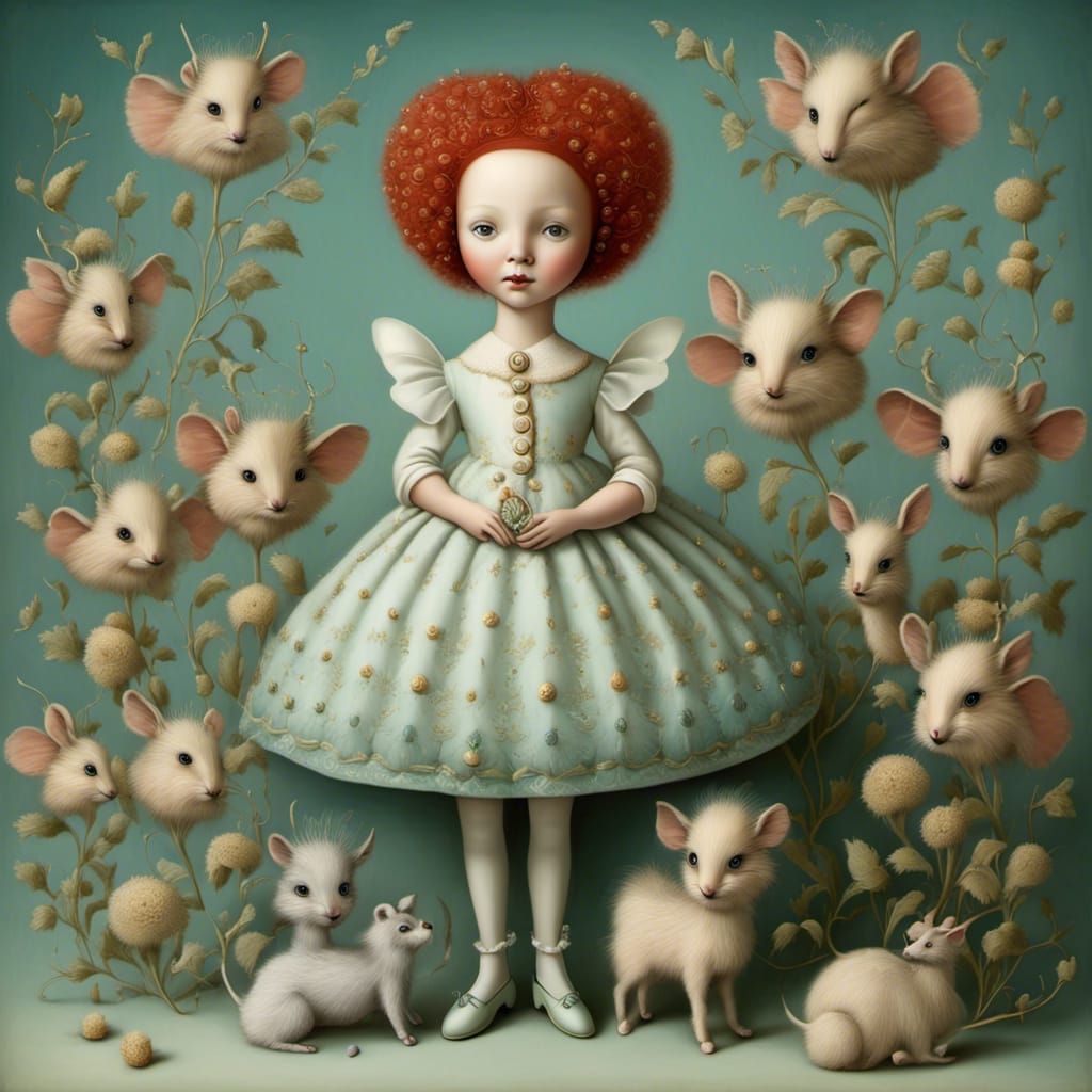 Whimsical Surreal Illustration of a Winter Doll Character