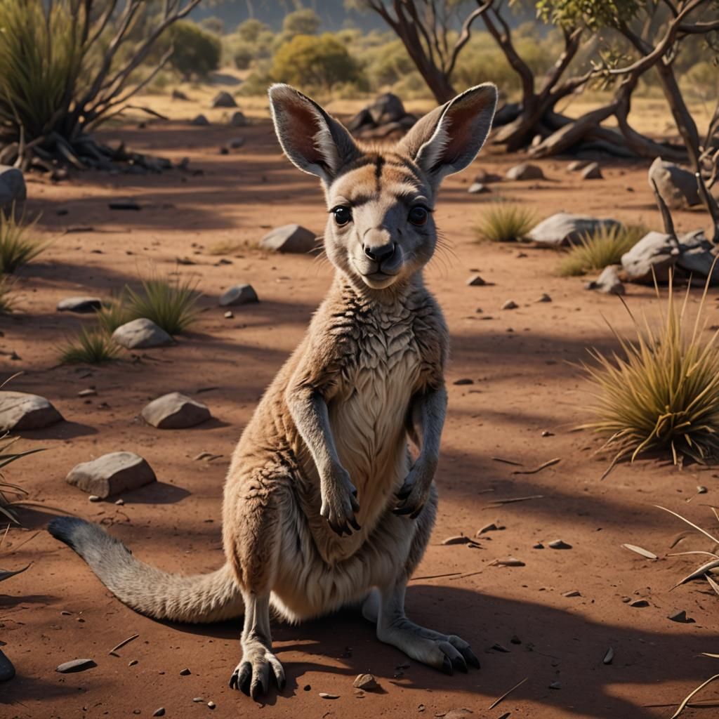 Cute Baby Kangaroo: Detailed Matte Painting