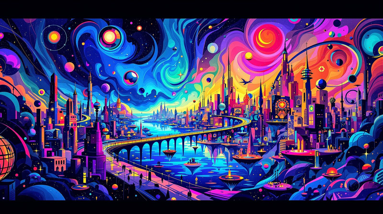 Abstract Cityscape of Nebulae and Floating Islands