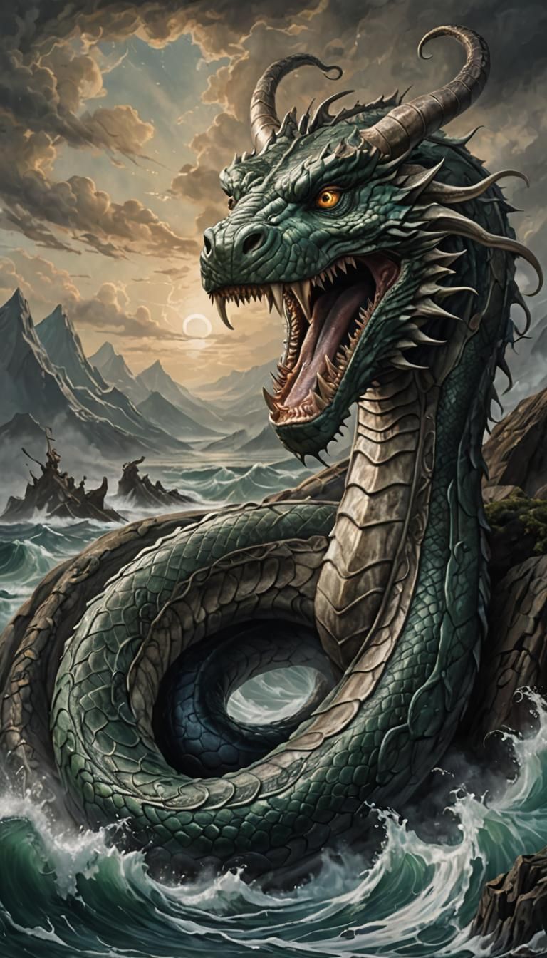 Jörmungandr: World Serpent in Norse Myth Painting