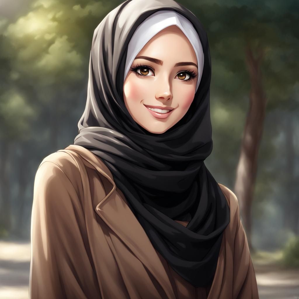 Beautiful Hijabi Woman Portrait in Anime Style