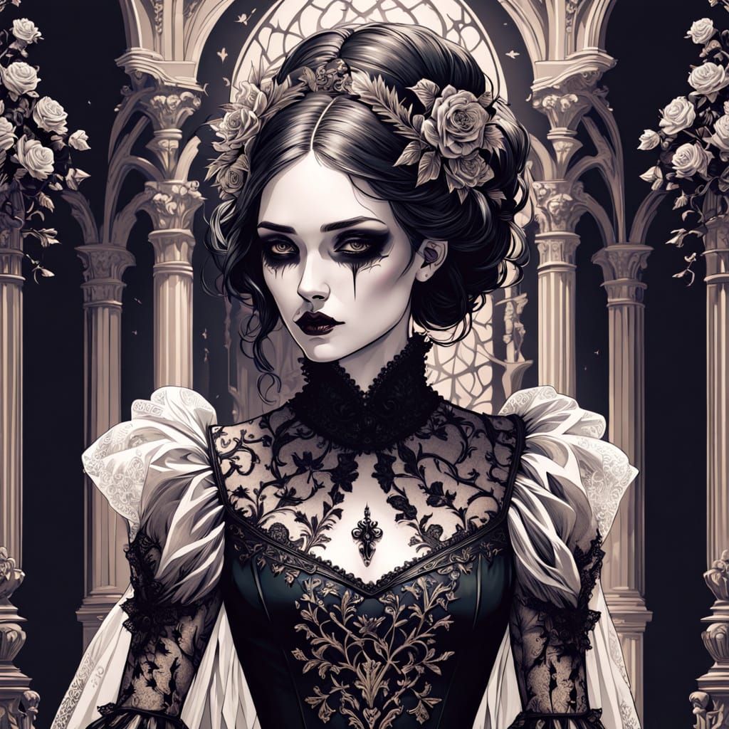 Gothic Oil Painting of a Romantic Goth Woman