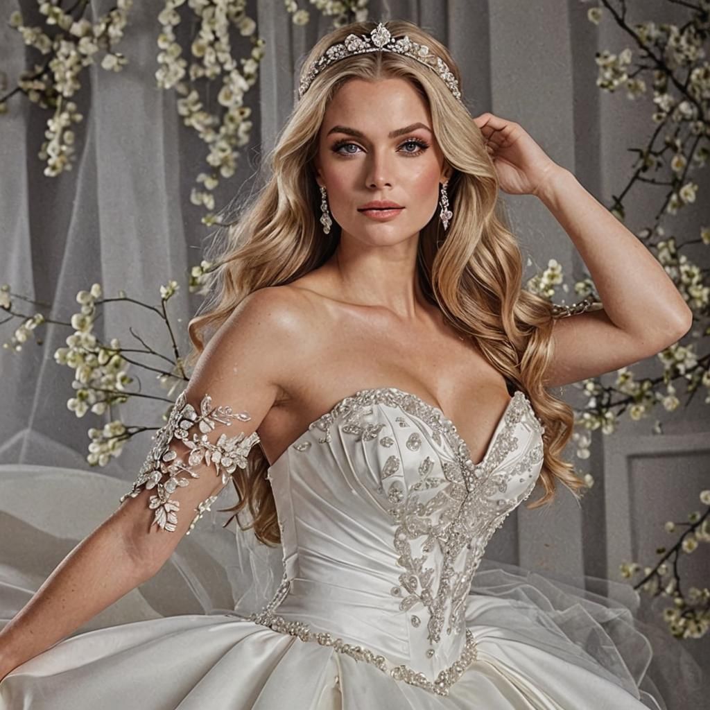 Beautiful Blonde Bride in Strapless Satin Dress