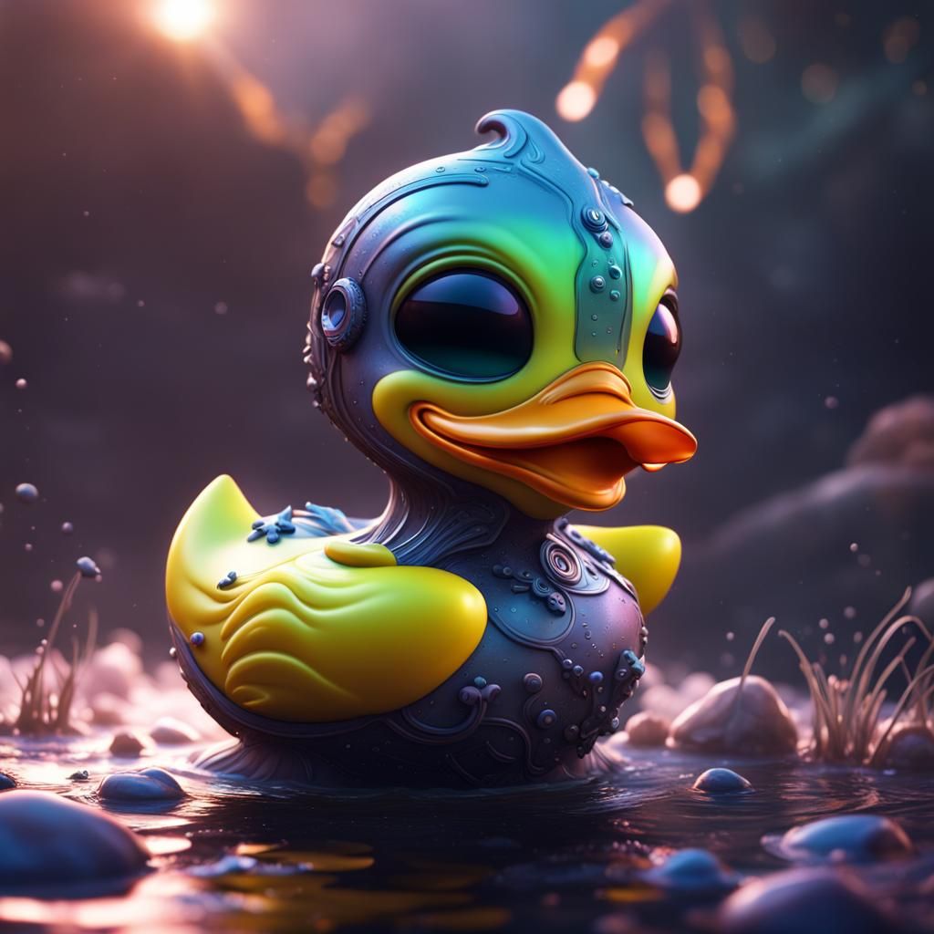 Fantastical Chibi Alien Rubber Ducky in Detailed Painting