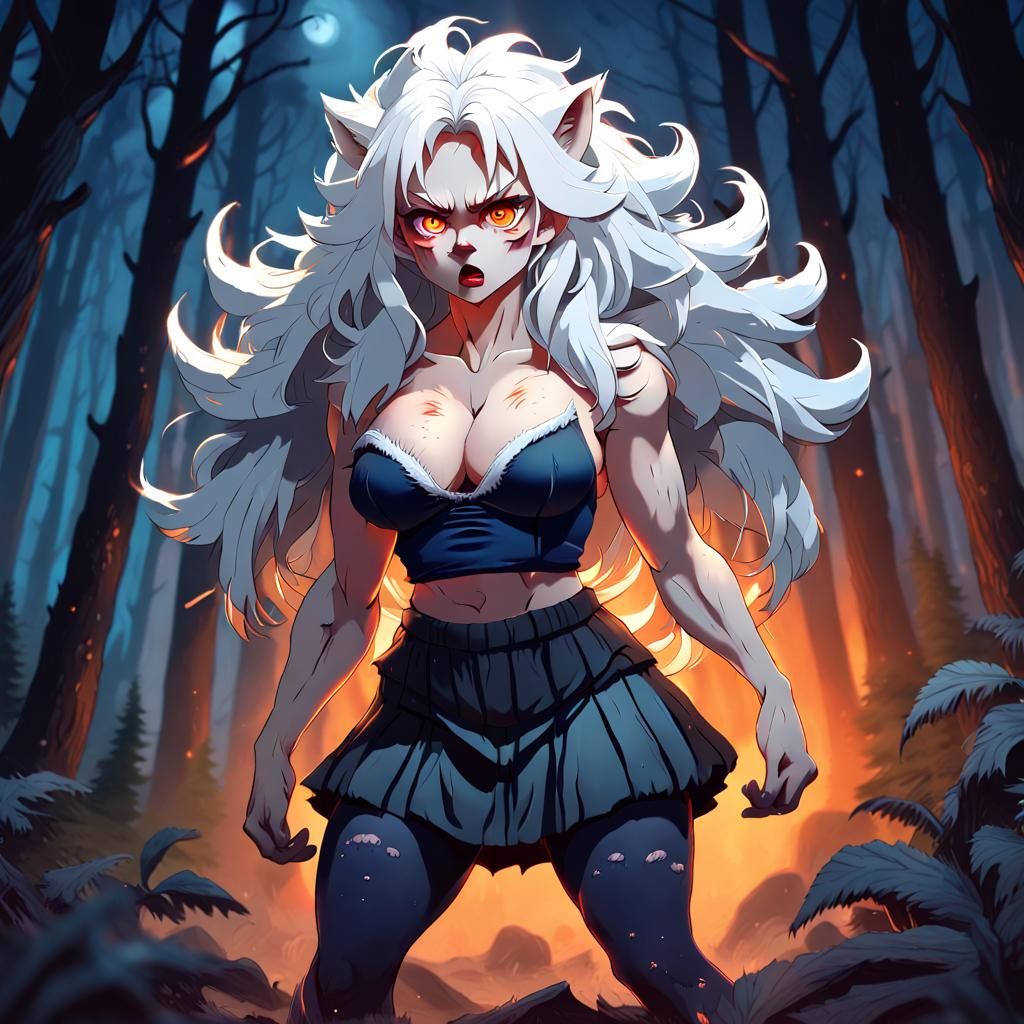 Cute Muscle Werewolf Girl in Evil Forest