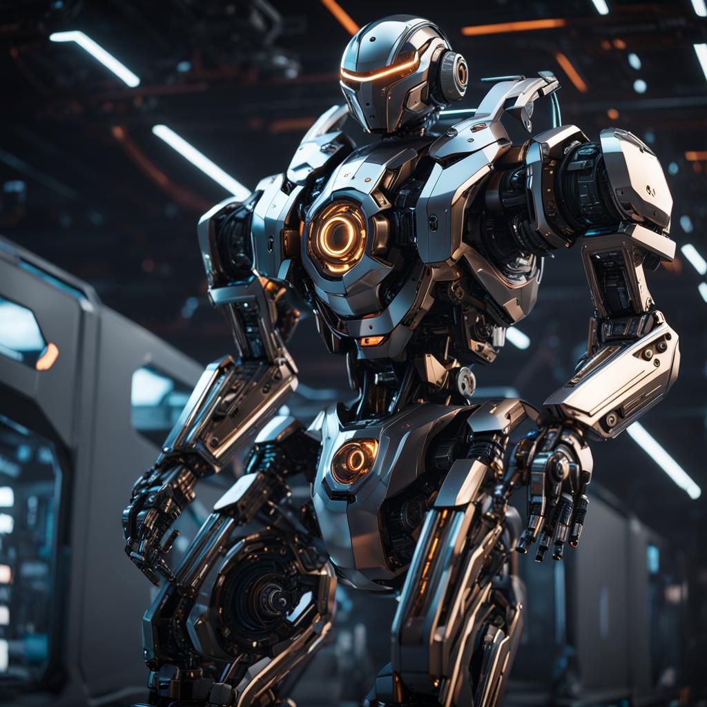 Futuristic Thinking Robot in Sci-Fi Setting