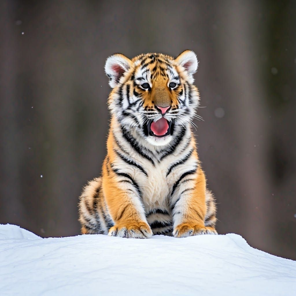 Tiger Cub Winters Sleep in Snowy Landscape