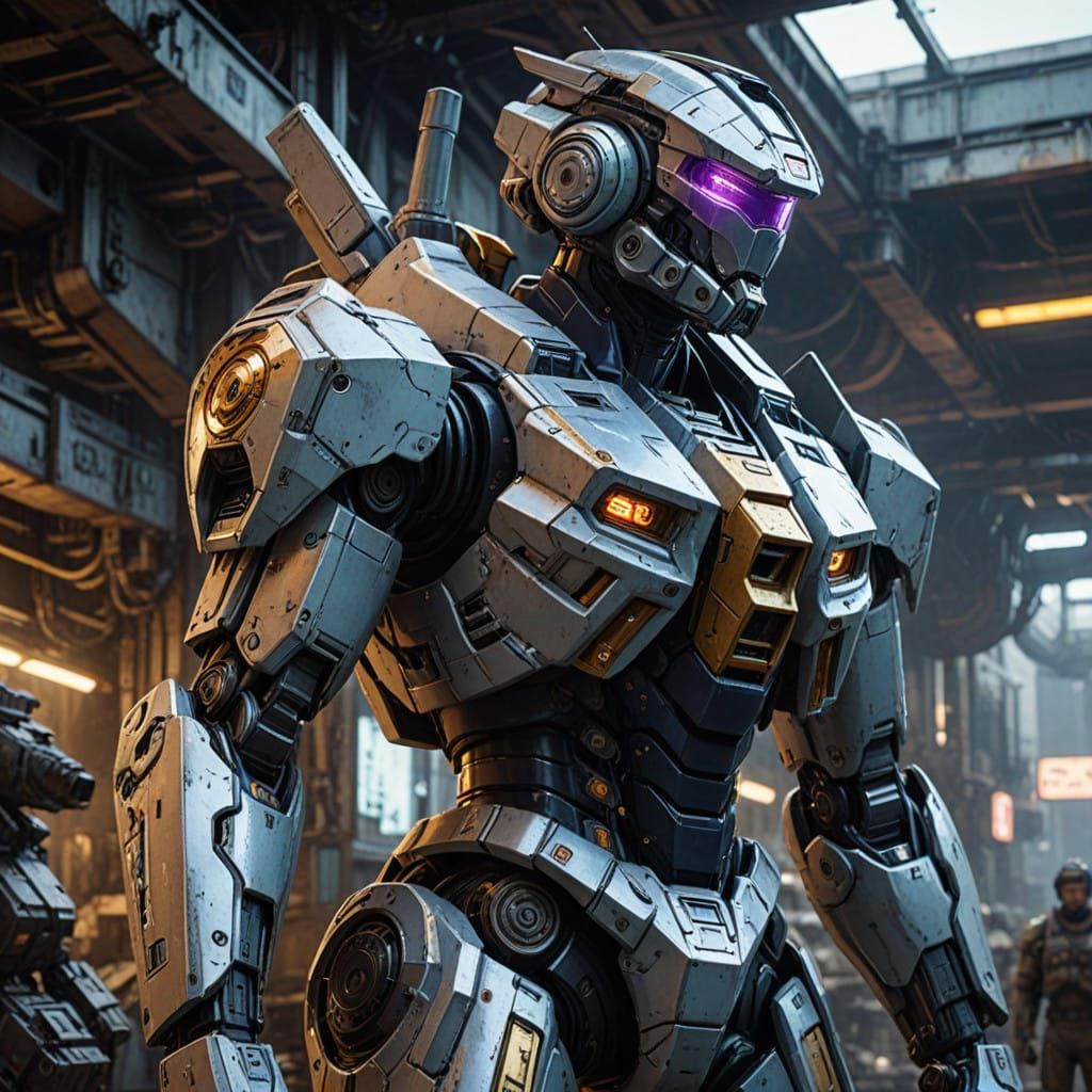 Gundam-Inspired Warrior in Celestial Landscape with Ninja Co...