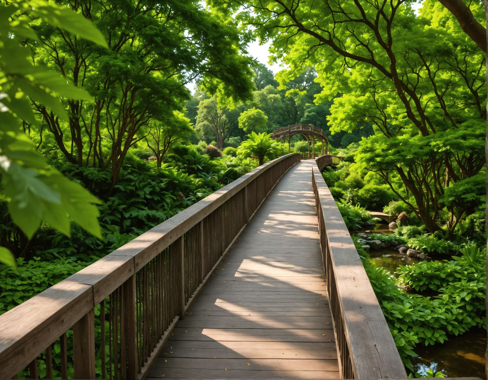 Surreal Botanical Garden Bridge in Hyperrealistic HDR Style