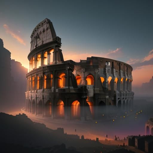 Mystical Colosseum Sunset in Alternate Reality