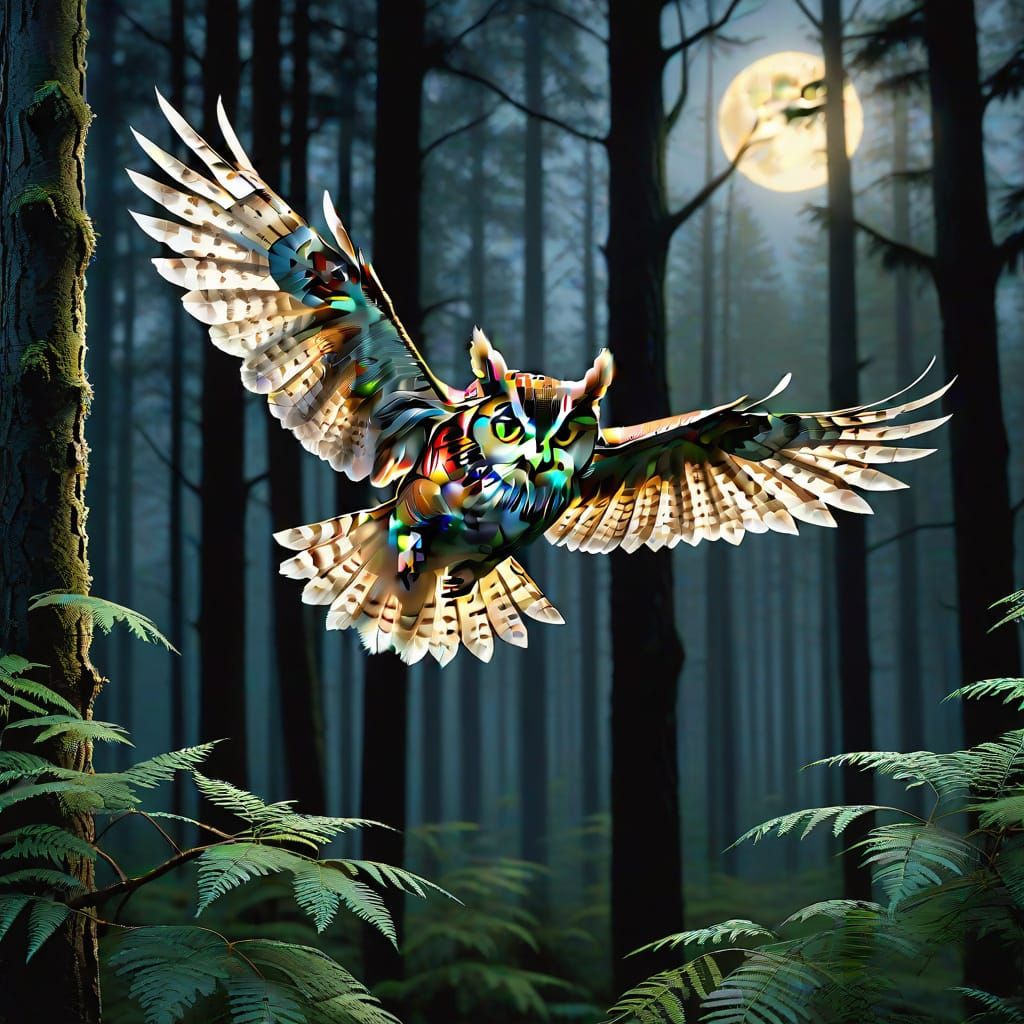 Screech Owl in Flight: Detailed Matte Painting