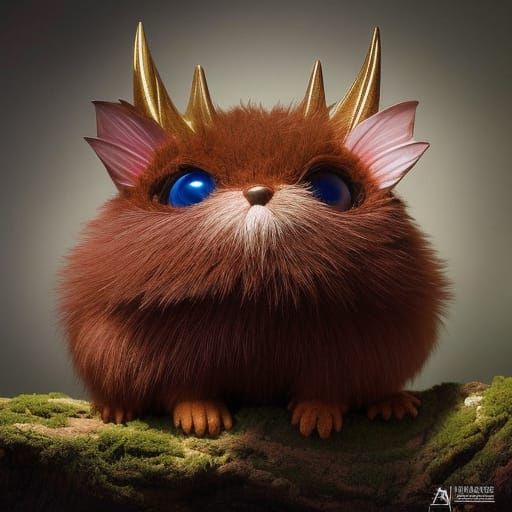 Cute Furry Monster with Huge Eyes, Detailed Artwork