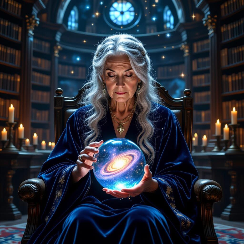 Old Woman in Constellation Robe in Grand Library