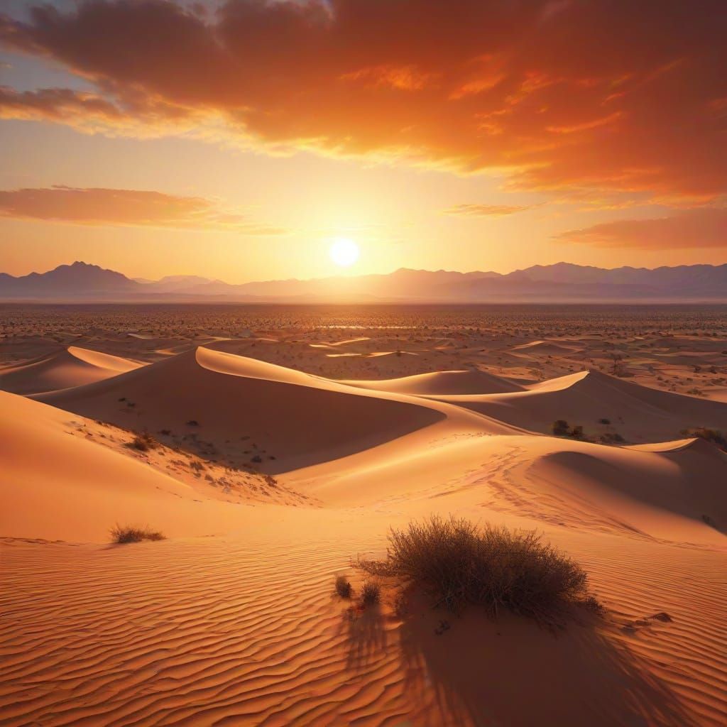 Burning Sky Over Red Desert, Digital Art