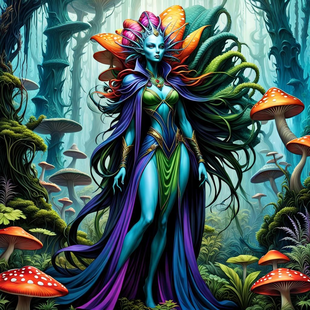 Alien Plant Queen in Surreal Forest