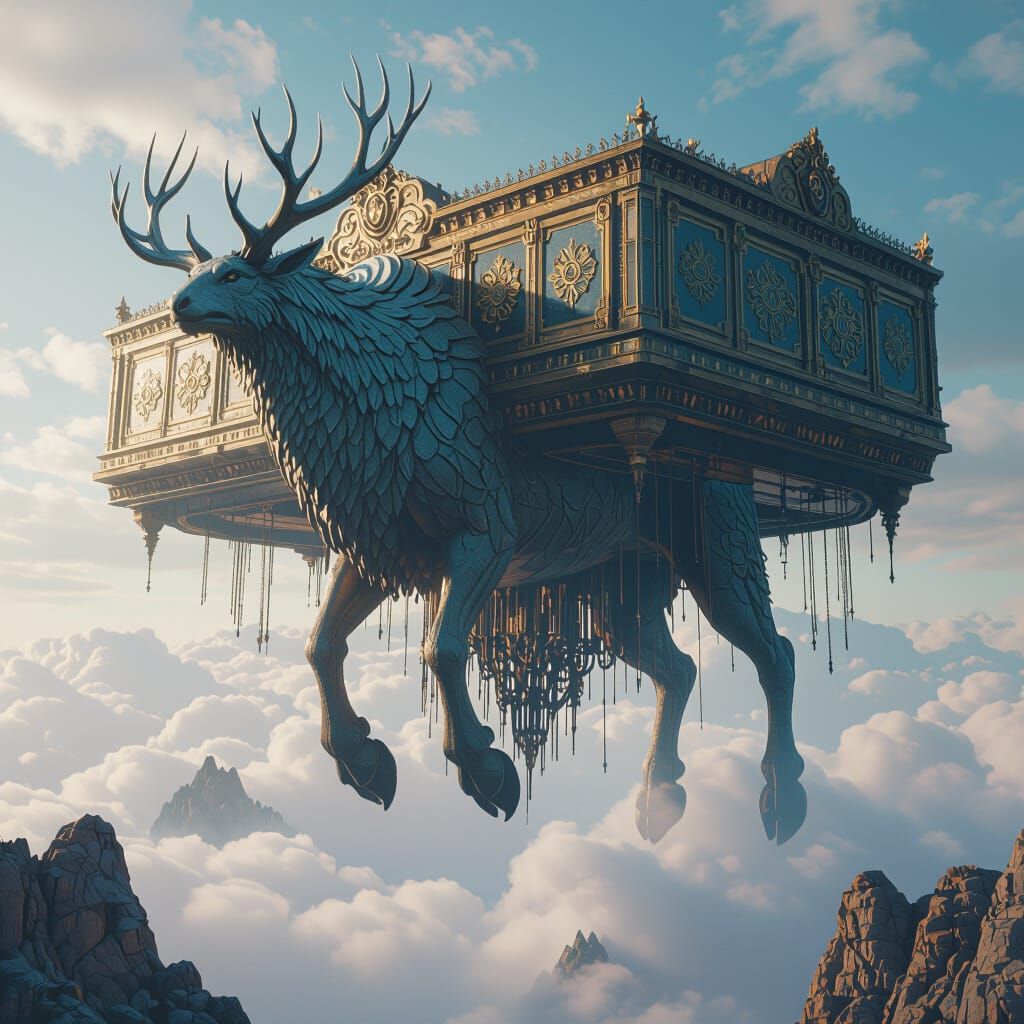 Mythical Sleipnir Cinema Hovers in Dreamlike Sky