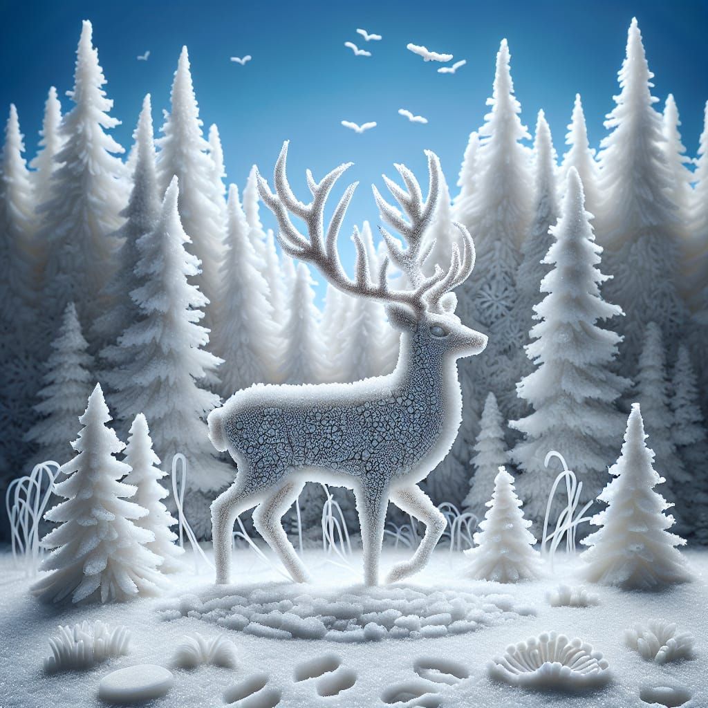 Deer Roaming in Snowy Winter Forest Sugar Art